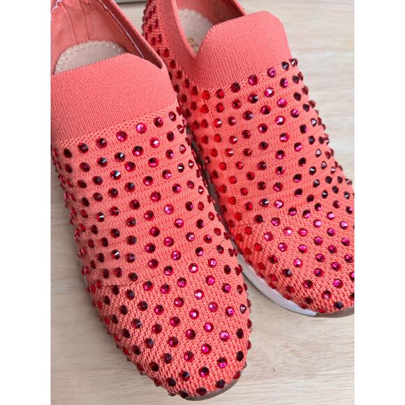 Kenneth Cole Reaction Rhinestone  Sneakers Coral  Pink Slip On NWB Size 6 - Picture 6 of 8